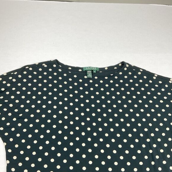 Lauren Ralph Lauren Tee M Black Cream Polka Dot Short Sleeve Preppy Classic Top - Picture 3 of 9